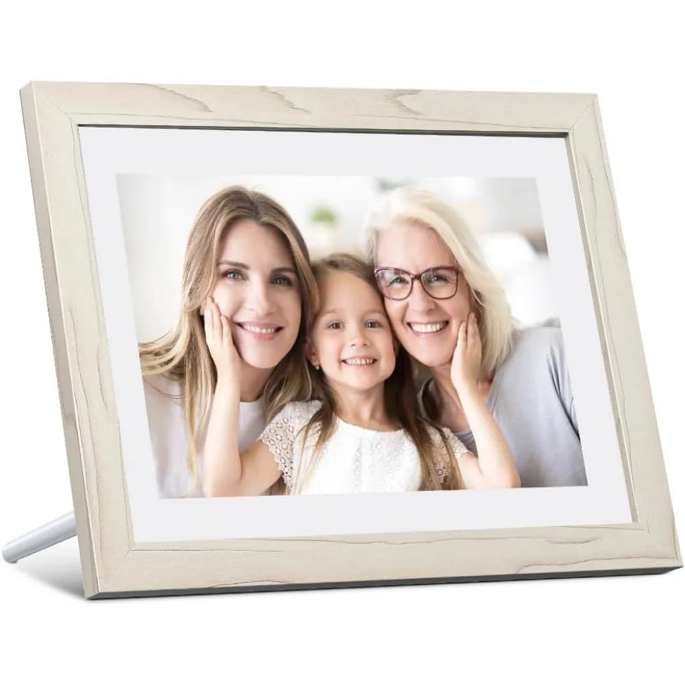 Cornice Digitale WiFi da 10 Pollici con Schermo Touch IPS, 32GB, Rotazione Automatica, Condivisione tramite App, Email e Cloud, Bianco Classico