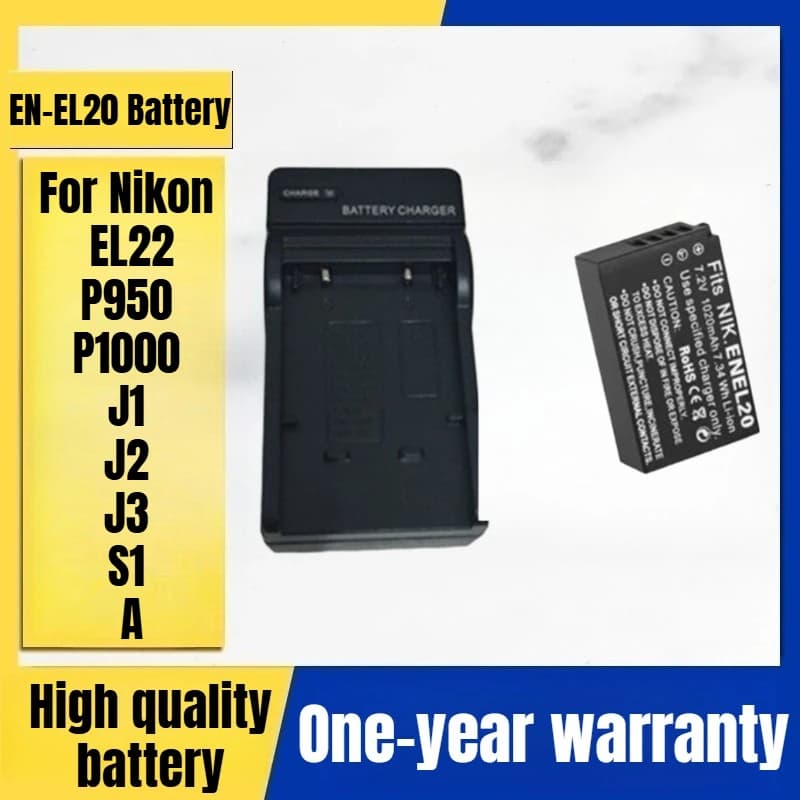 Battery for camera EN-EL20, camera charger Nikon EL22 P950 P1000 J1 J2 J3 S1 A Digital Camera 7.2V 1020mAh