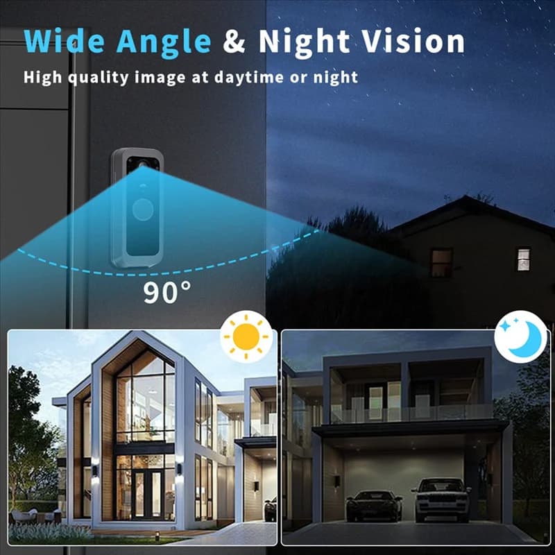 BAAR-Camera per porta impermeabile Campanello citofono wireless Videocitofono di sicurezza domestica intelligente Visualizzatore per porta Visione notturna IR Nessun bisogno di rete