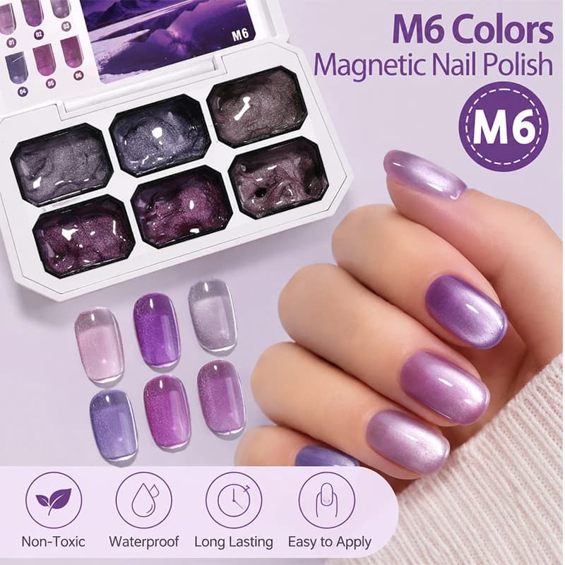 6Colors Cat's Eye Magnetic Nail Gel Semi Permanent Soak Off UV LED High Saturation Popular Semi-Solid Nail Art Nail Polish