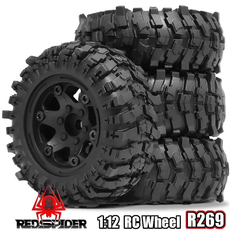 Ruote Beadlock in plastica da 1,9" e pneumatici cingolati diametro esterno 88 mm 4 pezzi per auto cingolata 1/12 MJX H12Y + Axial SCX10 AXI03007 Tamiya CC01 D90
