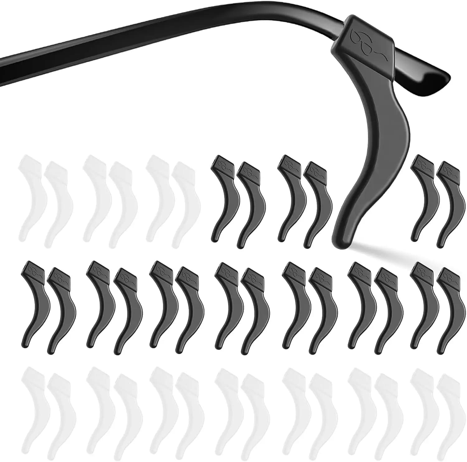 Supporti Antiscivolo in Silicone per Occhiali, 20 Paia per Occhiali da Vista e da Sole, Nero+Trasparente