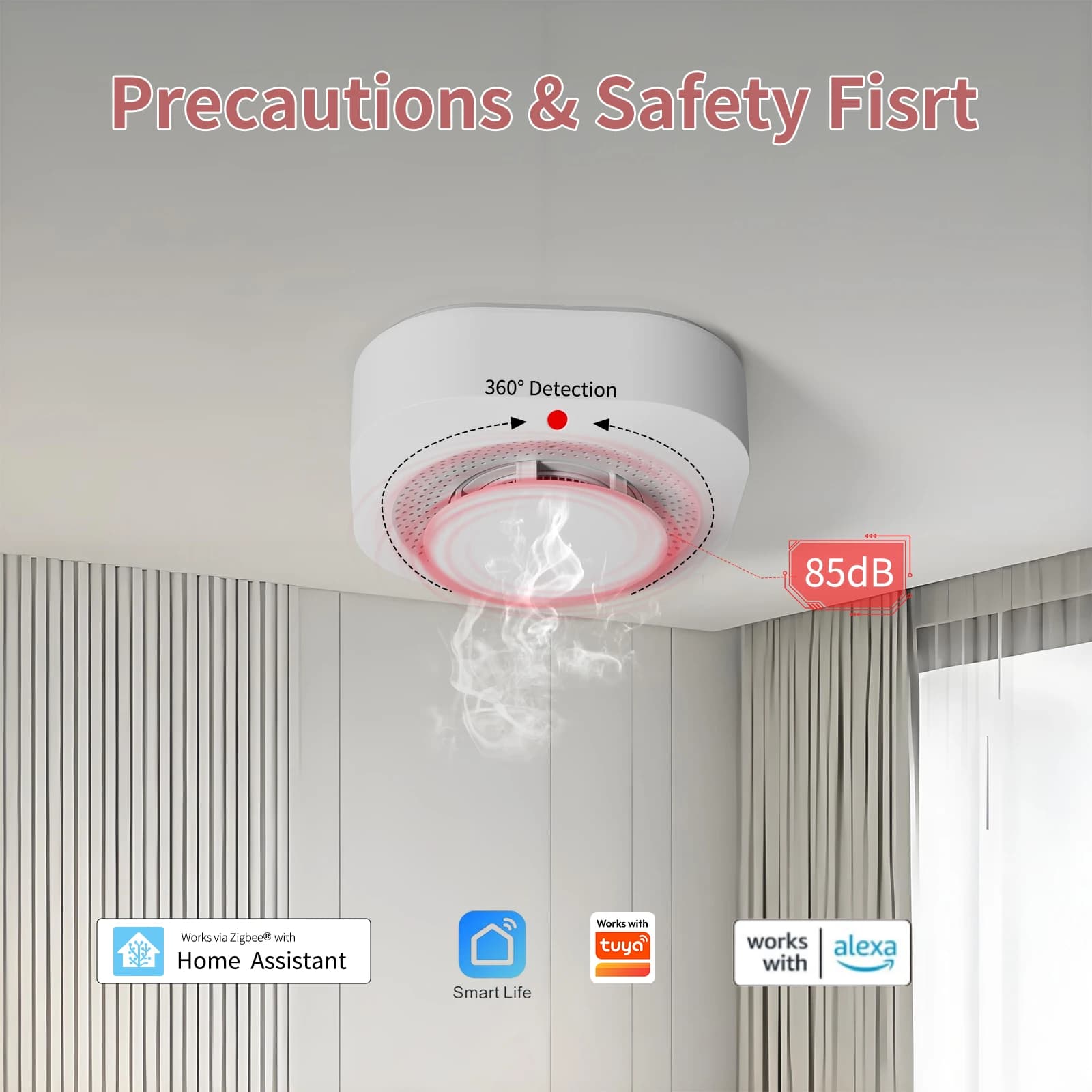 Tuya Zigbee DC 3V Smoke Detector Smart Life Smoke Detection Home Security Protection for Coal Stoves Bathrooms