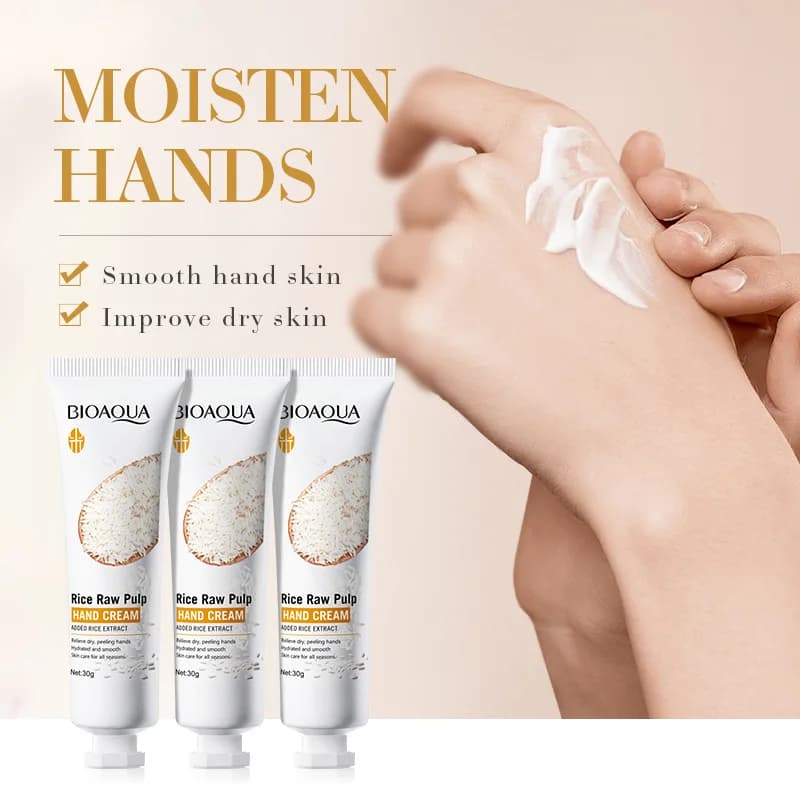 Crema per le mani al riso, contenente estratto di riso, idrata e nutre senza fare la pelle grassa, nutrire profondamente, ha una consistenza delicata, cura delle mani, manutenzione stagionale, confezione portatile, facile da trasportare