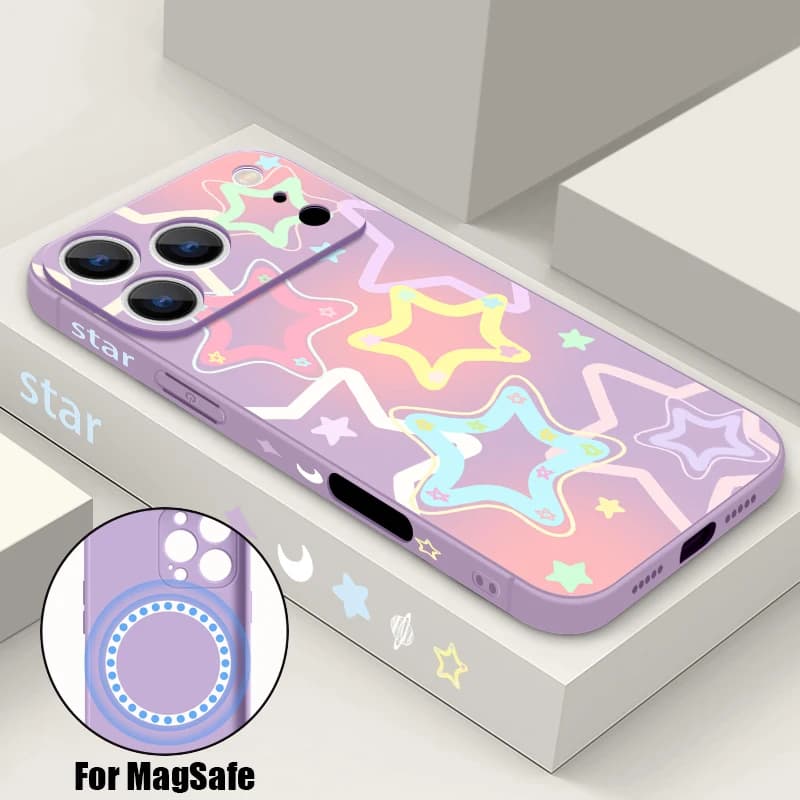 Ins Colorful Stars Case For iPhone 17 Pro Max iPhone 16 15 14 13 Pro Max Magnetic For Magsafe Soft Silicone Phone Back Cover