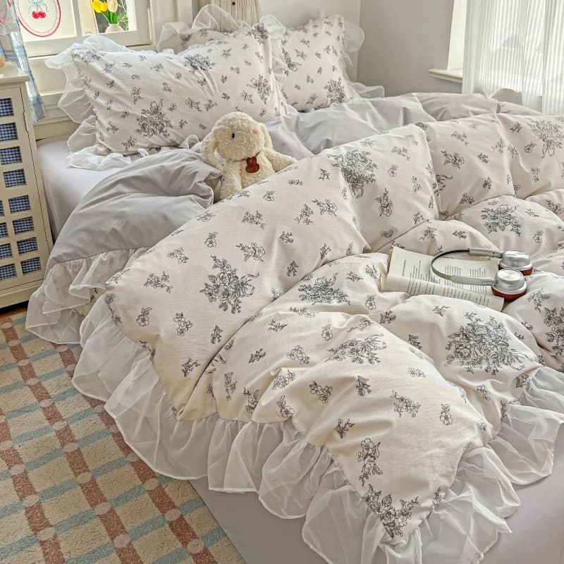 3pcs French Riviera style Plant flower Duvet Cover Set (1*Duvet Cover + 2*Pillowcase, Without Core),soft fabricBedding Set