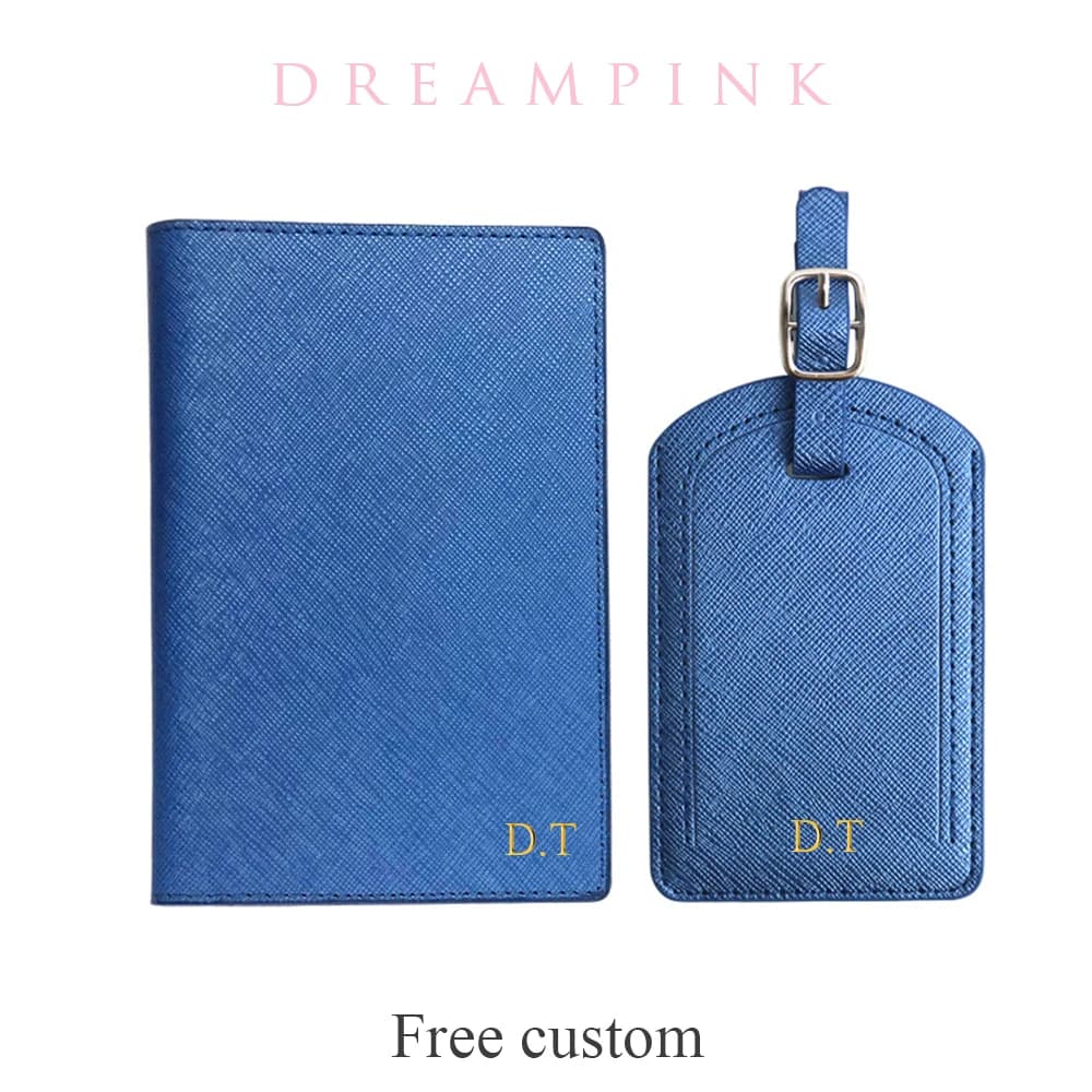 Nome personalizzato Copertina per passaporto Set di etichette per bagagli Moda Saffiano Porta passaporto per biglietti in pelle PU Personalizza lettere Borsa da viaggio