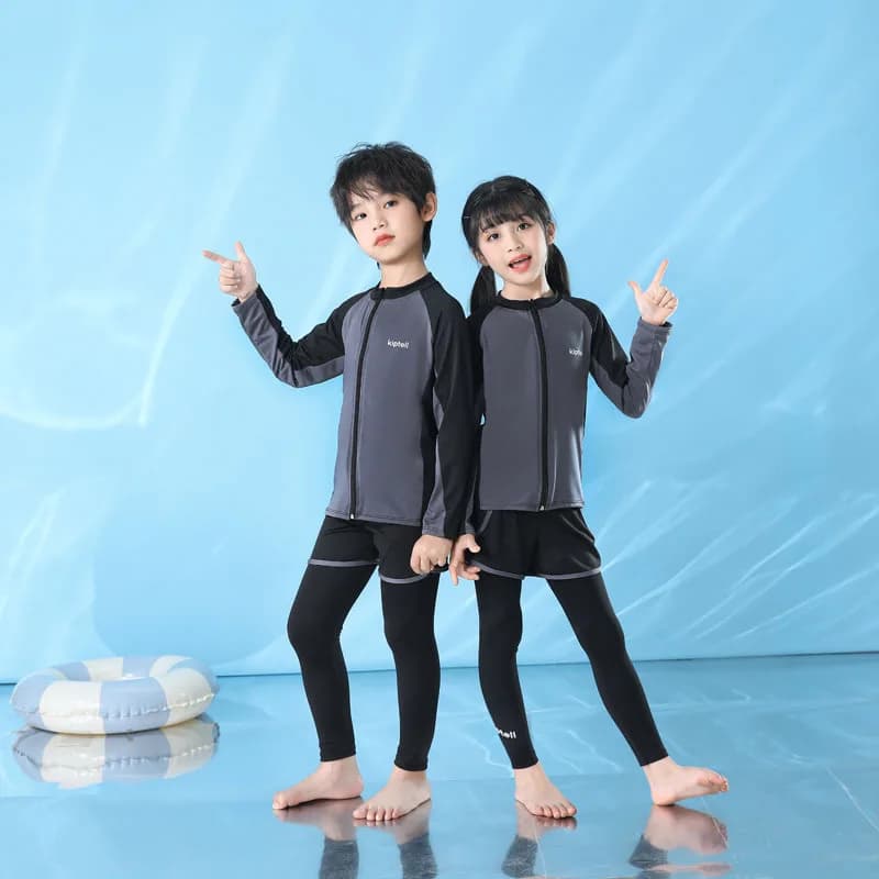 Costume da bagno per protezione solare a maniche lunghe per bambini per ragazzi e ragazze Costume da sub ad asciugatura rapida Costume da surf Costume da bagno per esterni Set da 3 pezzi Nuovo