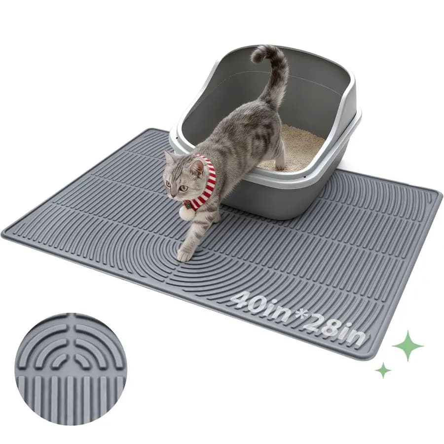 Tappetino per lettiera, 40 x 28 Tappetino per intrappolare lettiera impermeabile in silicone extra large per il controllo degli schizzi Morbido su zampe di gattino Antiscivolo Facile t