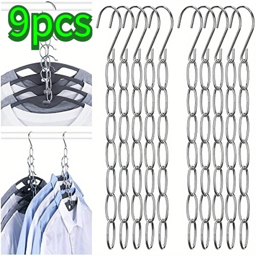 9pcs Hangers Space Saving, Metal Chain Clothes Hanger Organizer With 7 Slots, Magic Foldable Multiple