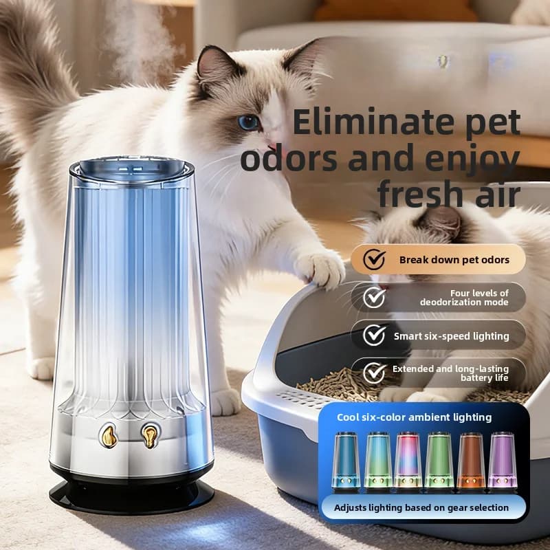 Smart Pet Odor Eliminator USB Rechargeable Air Purifier 4 Modes RGB Light Car Home Use Quiet Operation Large Capacity Battery