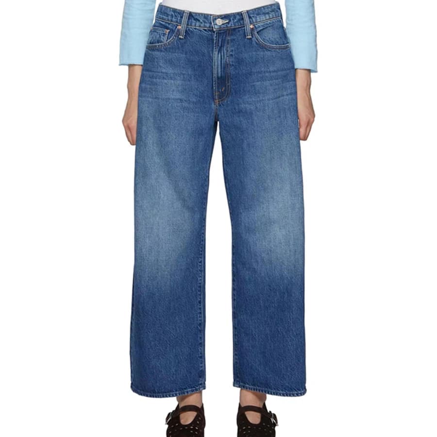 Maxdutti Jeans Minimalisti a Vita Alta Blu Navy a Gamba Larga con Ricamo a Ciliegia, Jeans Cropped alla Caviglia da Donna, Pantaloni in Denim Vintage