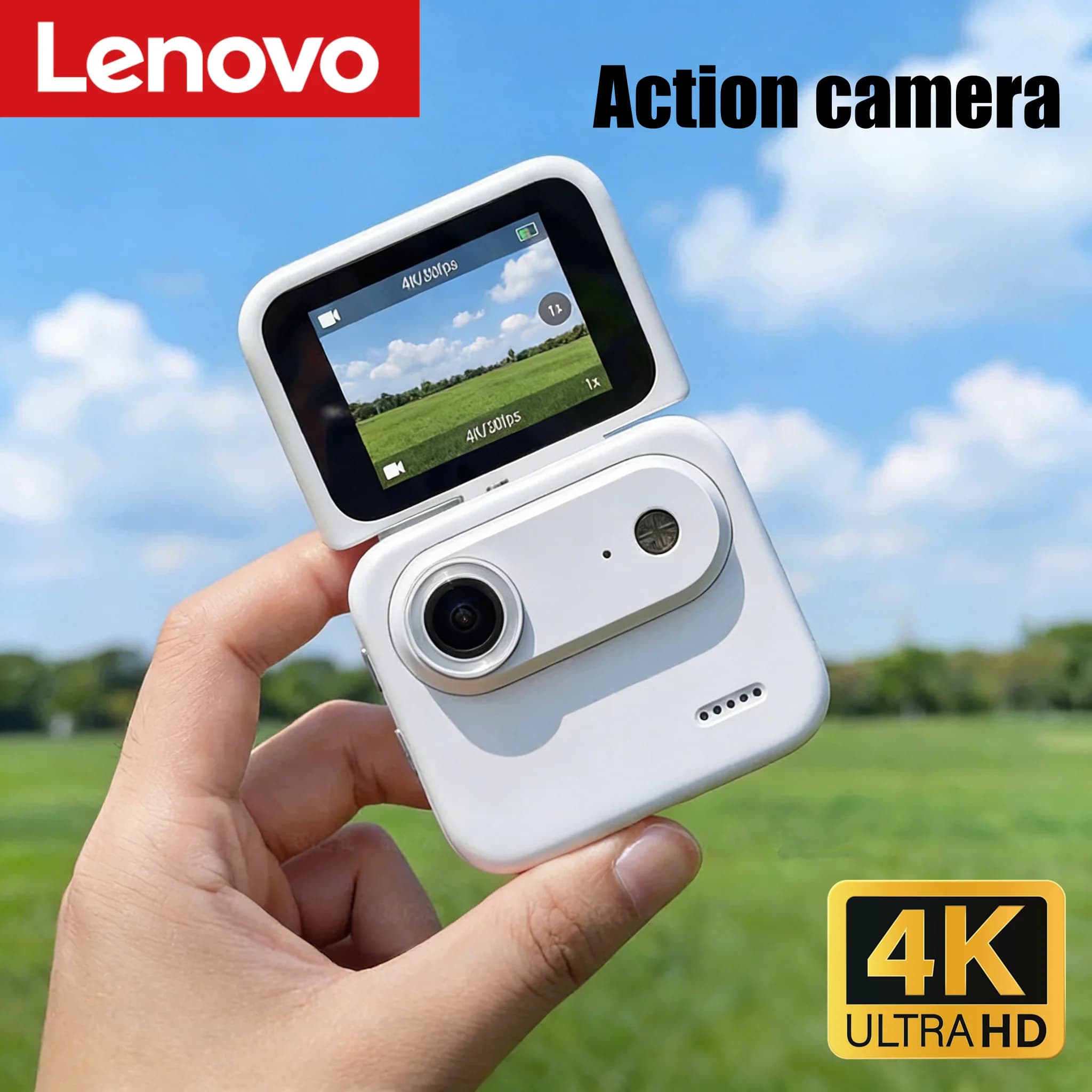 Videocamera Sportiva Lenovo Mini 4K Ultra Nitida con Schermo Ribaltabile e Stabilizzazione Anti-Shake 143 ° Obiettivo Grandangolare per Fotocamera da Ciclismo Nuovo