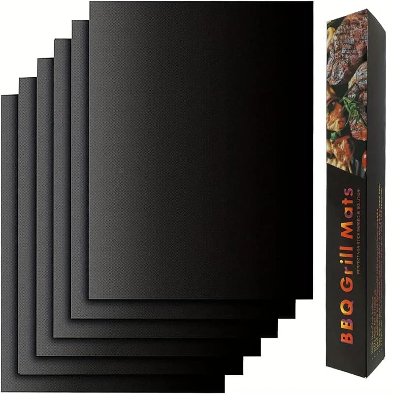 10/5PCS Grill Mats 100% Non-Stick BBQ Mat Heavy Duty - Reusable &Easy Clean forGas/Electric/Charcoal Grill - 15.75x13 Inch Black