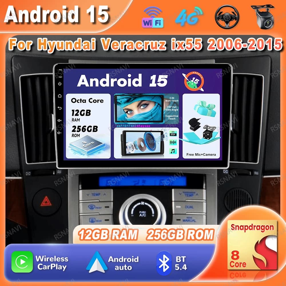 Autoradio Android 15 Per Hyundai Veracruz Ix55 2006-2015 DSP Qualcomm Autoradio NO 2DIN WIFI + 4G RDS 360 Macchina Fotografica Stereo DVD QLED