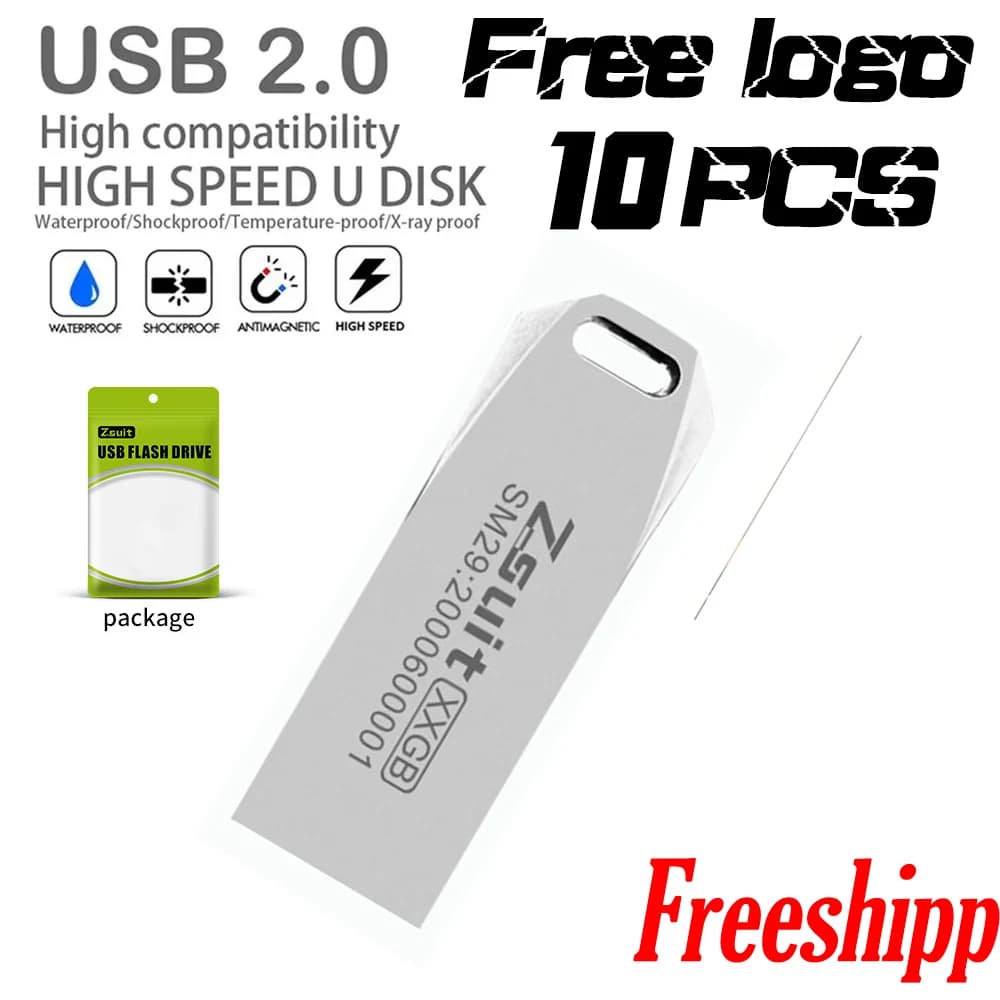 10 pz/lotto chiavetta Usb Pen Drive 4GB 8GB 16GB 32GB 64GB chiavetta in metallo impermeabile Memory Stick LOGO gratuito Pendrive 128GB spedizione gratuita