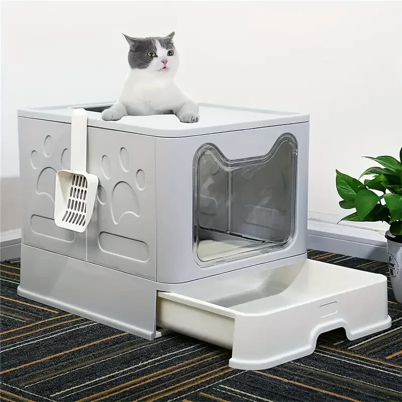 Easy Cleaning Cat Litter Box Large Cat Pan Drawer Anti-Splashing Cat Potty Toilet Tray with Scoop