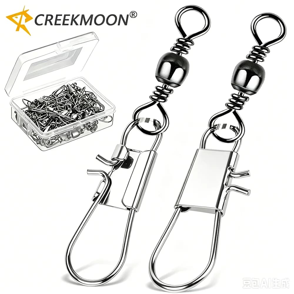 50Pc/box Stainless Steel Swivels Fishing Connector Pin Bearing Swivel with Snap Fishhook Line Lure Connectors Tackle Accessories
