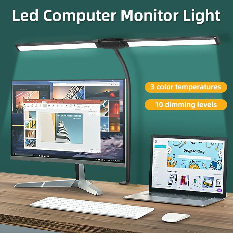 Lampade da scrivania a LED Luce per monitor USB a LED dimmerabile continua a doppia testa per lampada da tavolo per computer da lettura per studio da ufficio