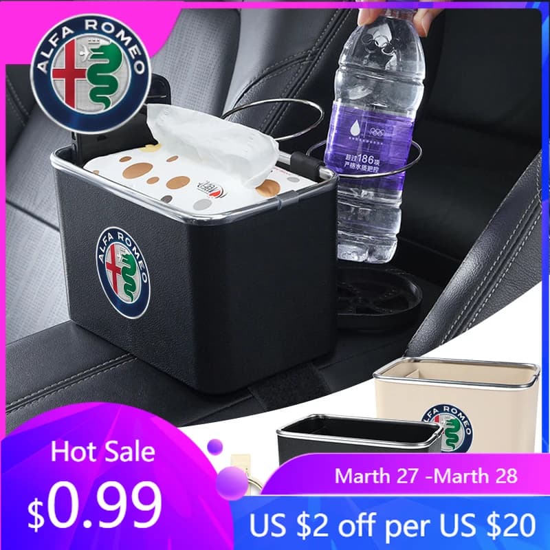 Portabicchieri Pieghevoli per Interni Auto Alfa Romeo, Scatola Portaoggetti Regolabile per Alfa Romeo Giulia 159 156 MITO Stelvio 147