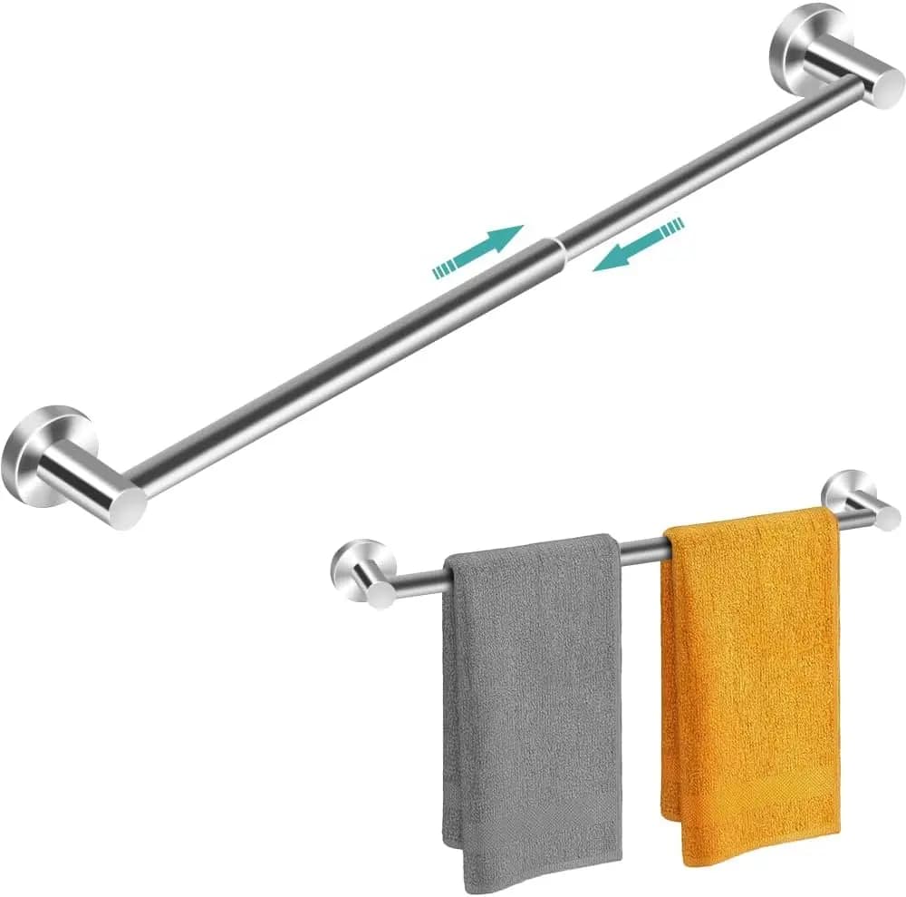 Portasciugamani regolabile per bagno, robusto supporto a parete antiruggine con asta singola (13,18-24 pollici, argento)
