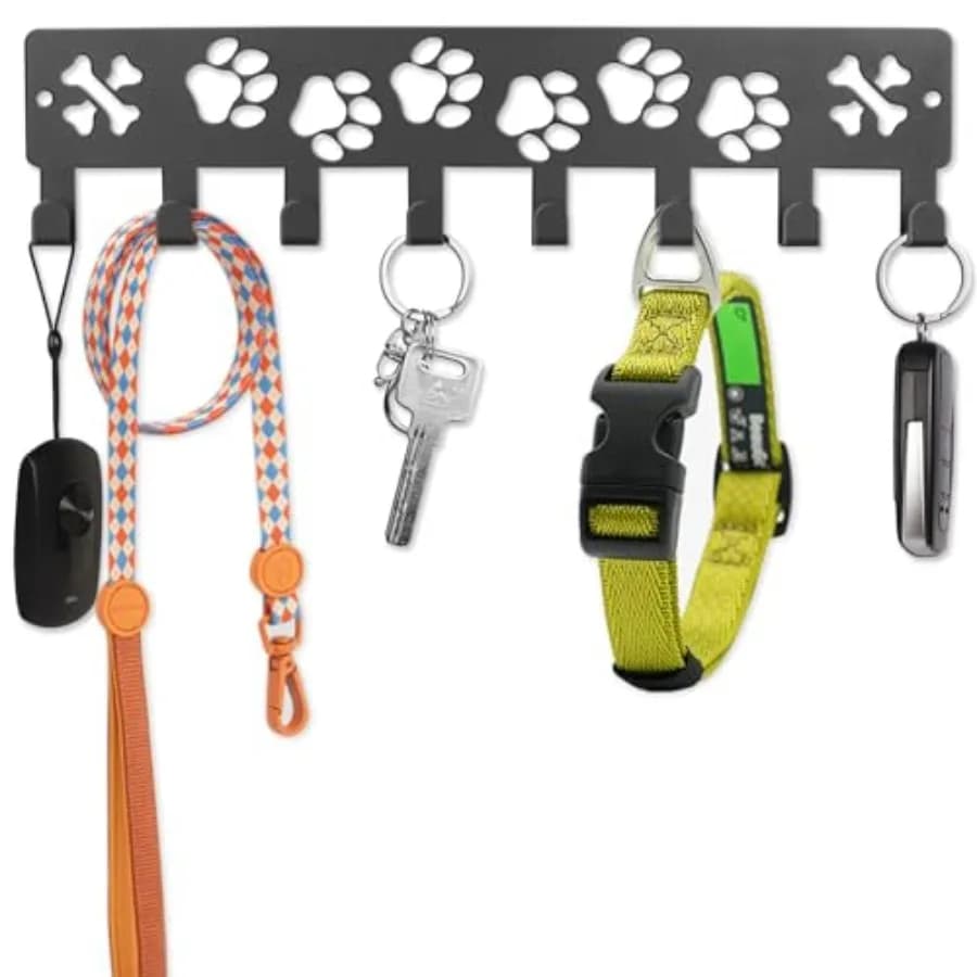 Key Holder Wall Mount and Dog Leash Holder for Wall, Metal Key Rack with 8 Hooks for Entryway/Hallway/Kitchen Decor, Dog Paws D