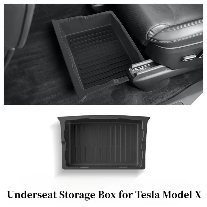 Scatola portaoggetti sottosella anteriore per Tesla Model X 2023 Cassetto push pull per seggiolino auto TPE Scatole portaoggetti nascoste Accessori interni auto