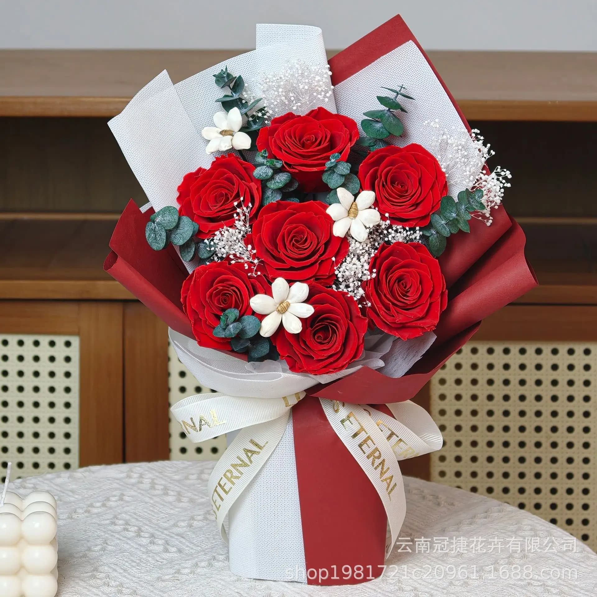 Regalo premium per San Valentino e il Festival Qixi per lei: confezione regalo con borsa a forma di rosa stabilizzata - fiori eterni