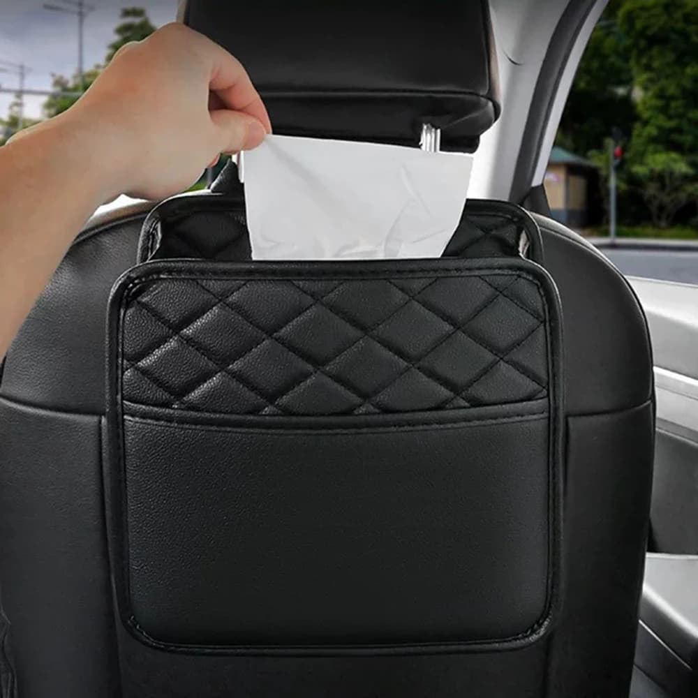 Universal Car Hanging Trash Can Foldable Waste Bin Waterproof Organizer Back Seat Storage Box for Snacks Drinks SUV Van Travel