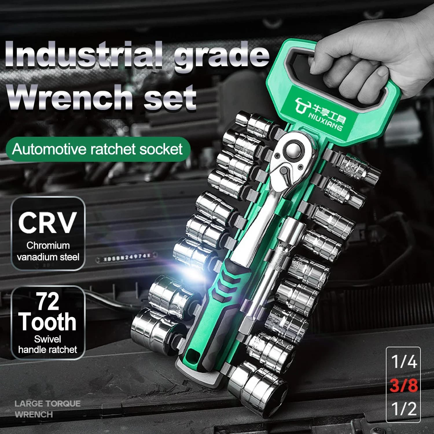 72 denti 1/4 3/8 '' Set di chiavi a bussola con asta di prolunga Set di chiavi a cricchetto multifunzione Set di utensili manuali per riparazione auto moto