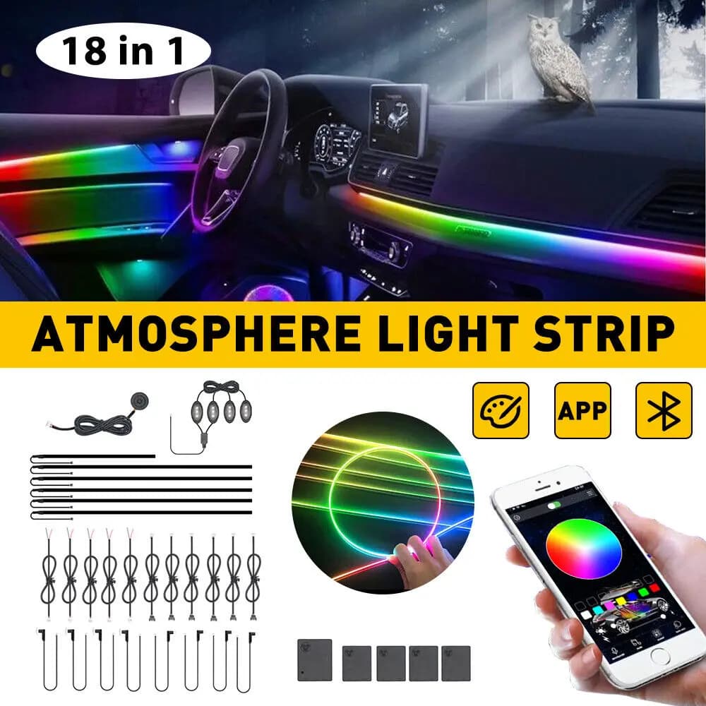 6/10/14/18/22 in 1 Led Car Hidden Ambient Light Symphony RGB 64 Color Bluetooth APP Interior Acrylic Matt Black Strip Backlight