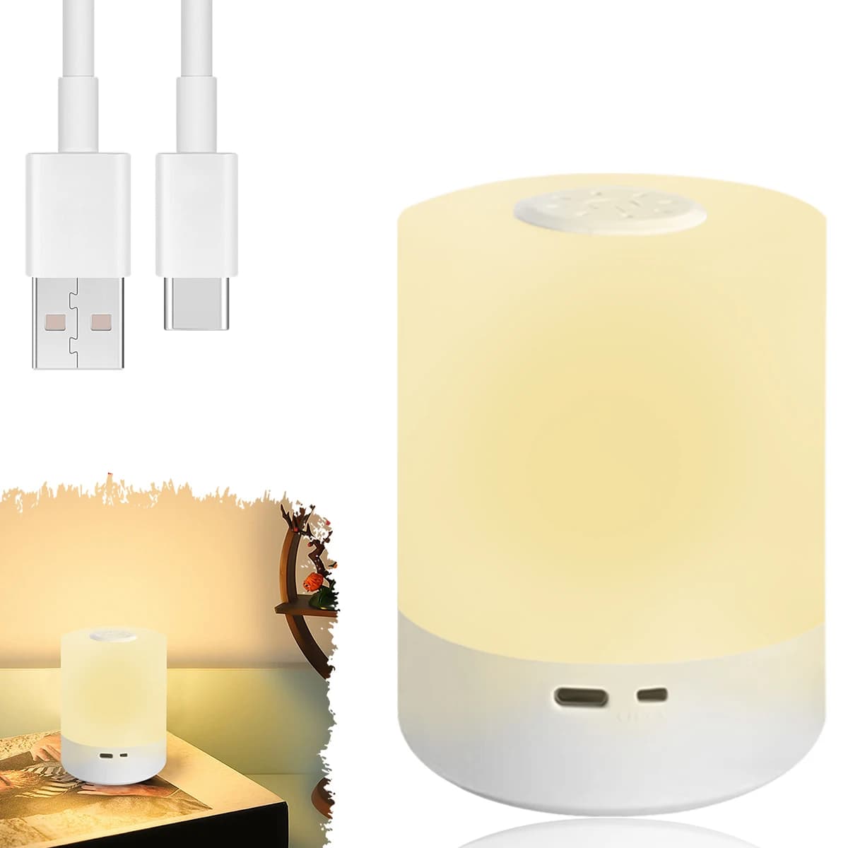 Lampada da notte touch 3 modalità Lampada da comodino a luce notturna a LED Lampada da comodino con ricarica USB Luce ambientale Lampada da tavolo a luce soffusa per regalo per bambini
