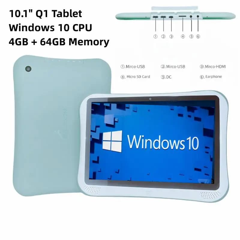 Tablet PC Windows 10 Q1 da 10.1'' a 64 bit, Quad Core, 4GB DDR RAM, 64GB ROM, CPU Intel Atom x5-Z8350, Batteria da 8000mAh, Compatibile HDMI