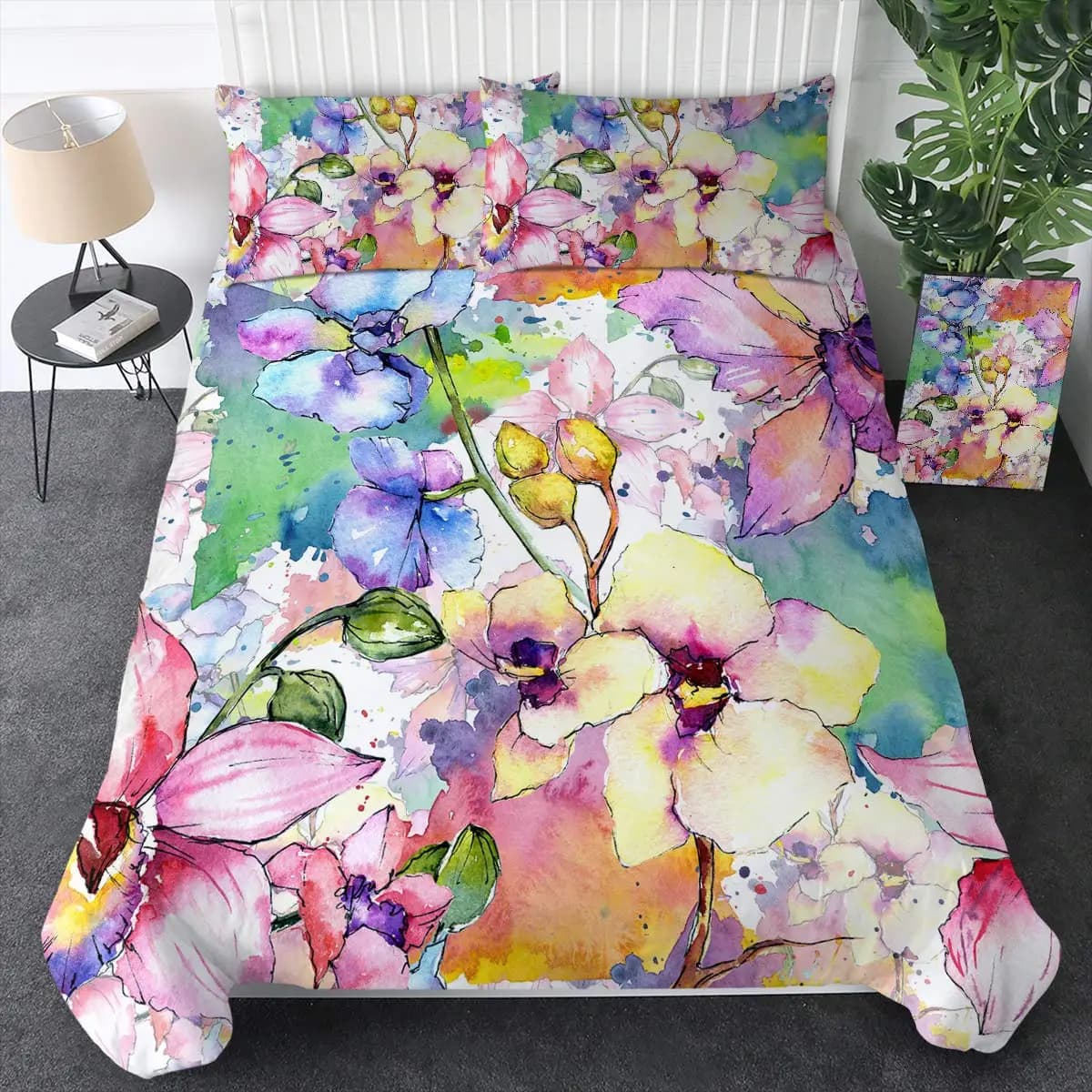 Set copripiumino floreale shabby chic Set biancheria da letto con fiori ad acquerello con motivo a farfalla rosa vintage 2/3 pezzi, set copripiumino botanico
