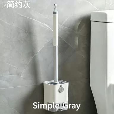 Spazzola per WC da parete senza angoli morti per la pulizia di WC, spazzola con manico lungo e set con vaschetta di raccolta.