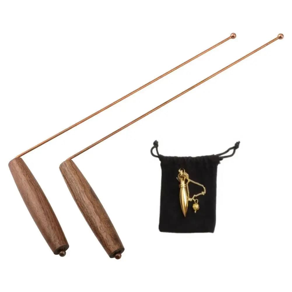Pure Copper Dowsing Rod Set With Pendulum For Metal Detection Treasure Hunting And Water Divination Tool