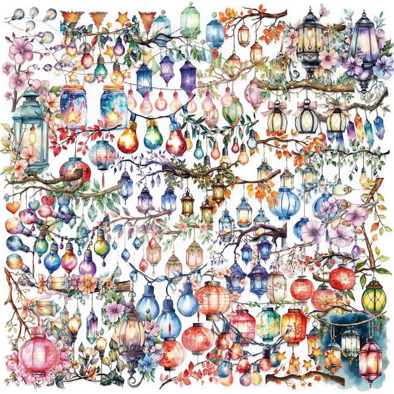 50 Pezzi Adesivi PVC Colorati a Forma di Lampada, Decorazioni Estetiche Fai-da-Te per Scrapbooking e Forniture per Contabilità Manuale