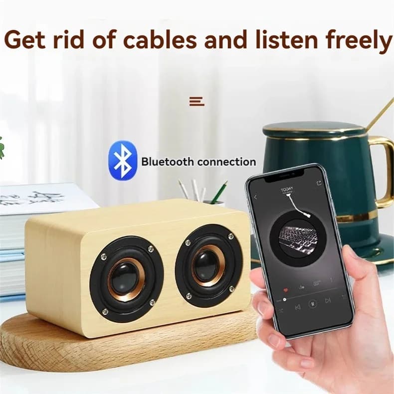 Upgrade Bluetooth Audio Wooden Wireless Small Audio Heavy Bass Double Speakers Retro High Quality Mobile Phone Audio Portable