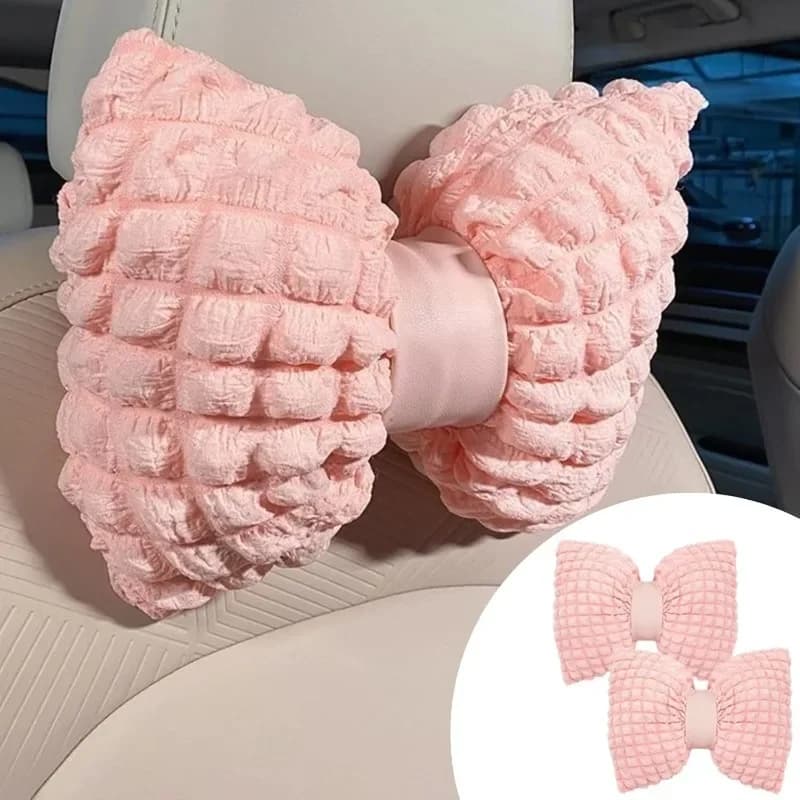 Cuscino per auto in peluche rosa poggiatesta supporto lombare cuscino bowknot morbido e confortevole per le donne decorazione interna dell'auto invernale