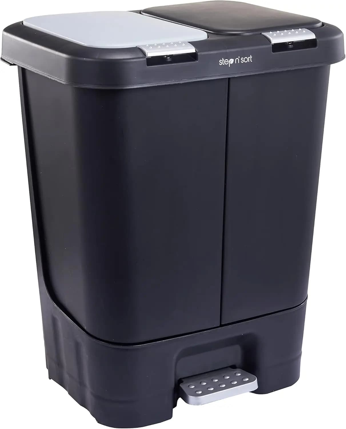 Dual Trash and Recycling Bin 40L Step Pedal with Soft Close Lid for Kitchen, Slim Design, Black