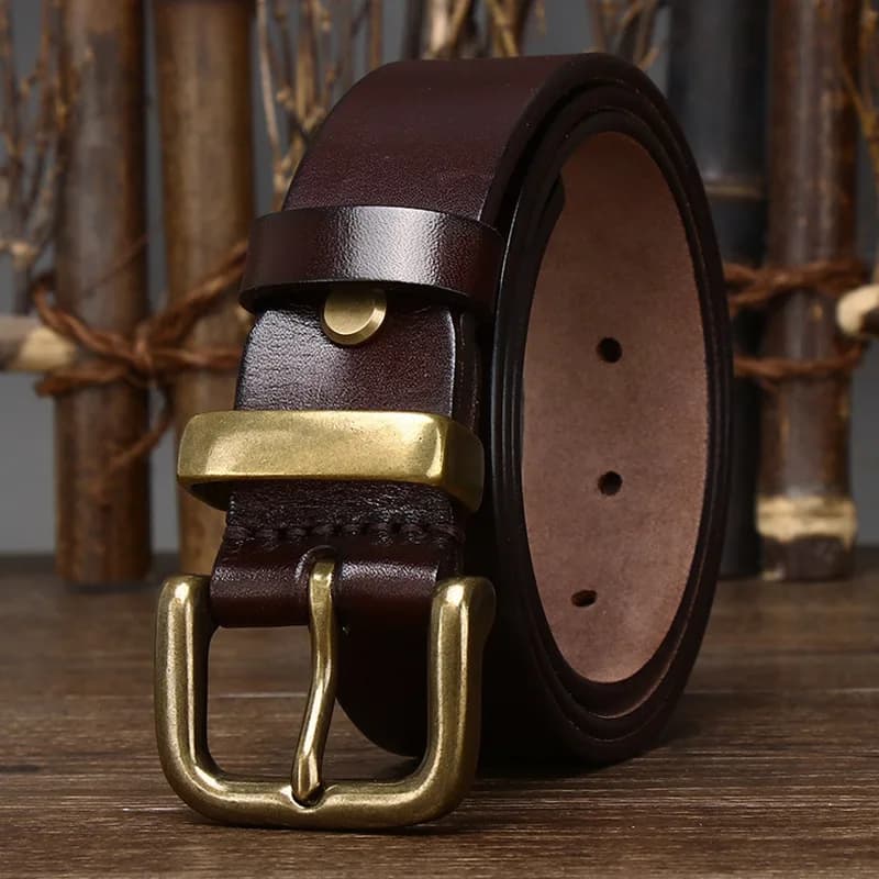Vintage Luxury Men's Belt Pure Cowhide Genuine Leather for Men Copper Buckle Belt Cowhide Retro All-match Casual Jeans Soft Belt
