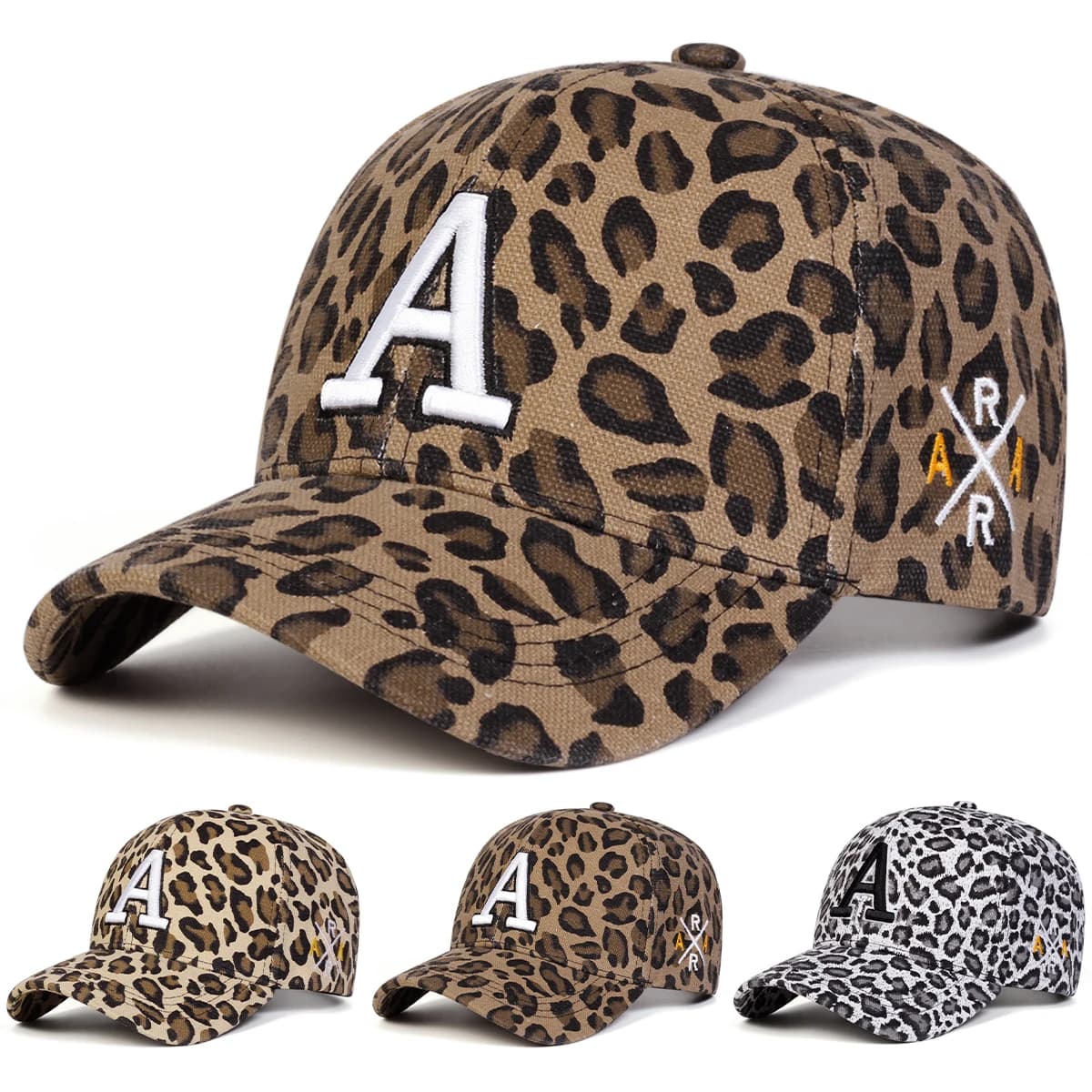 Unisex A Letter Embroidery Leopard Print Baseball Caps Spring and Autumn Outdoor Adjustable Casual Hats Sunscreen Hat Sports Cap