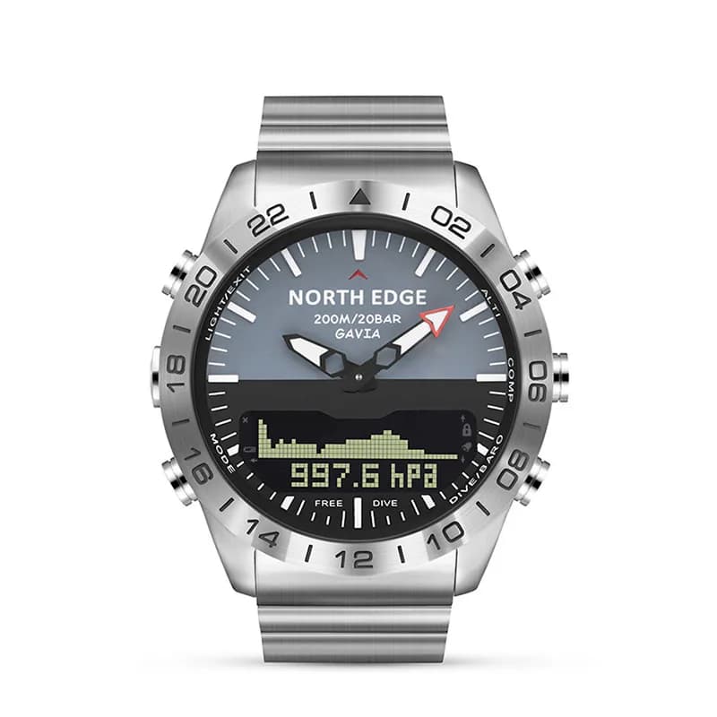 Men Analog Digital Dive Watch 200M Waterproof Stainless Steel Sports WristWatch with Altimeter Barometer Compass Temperature