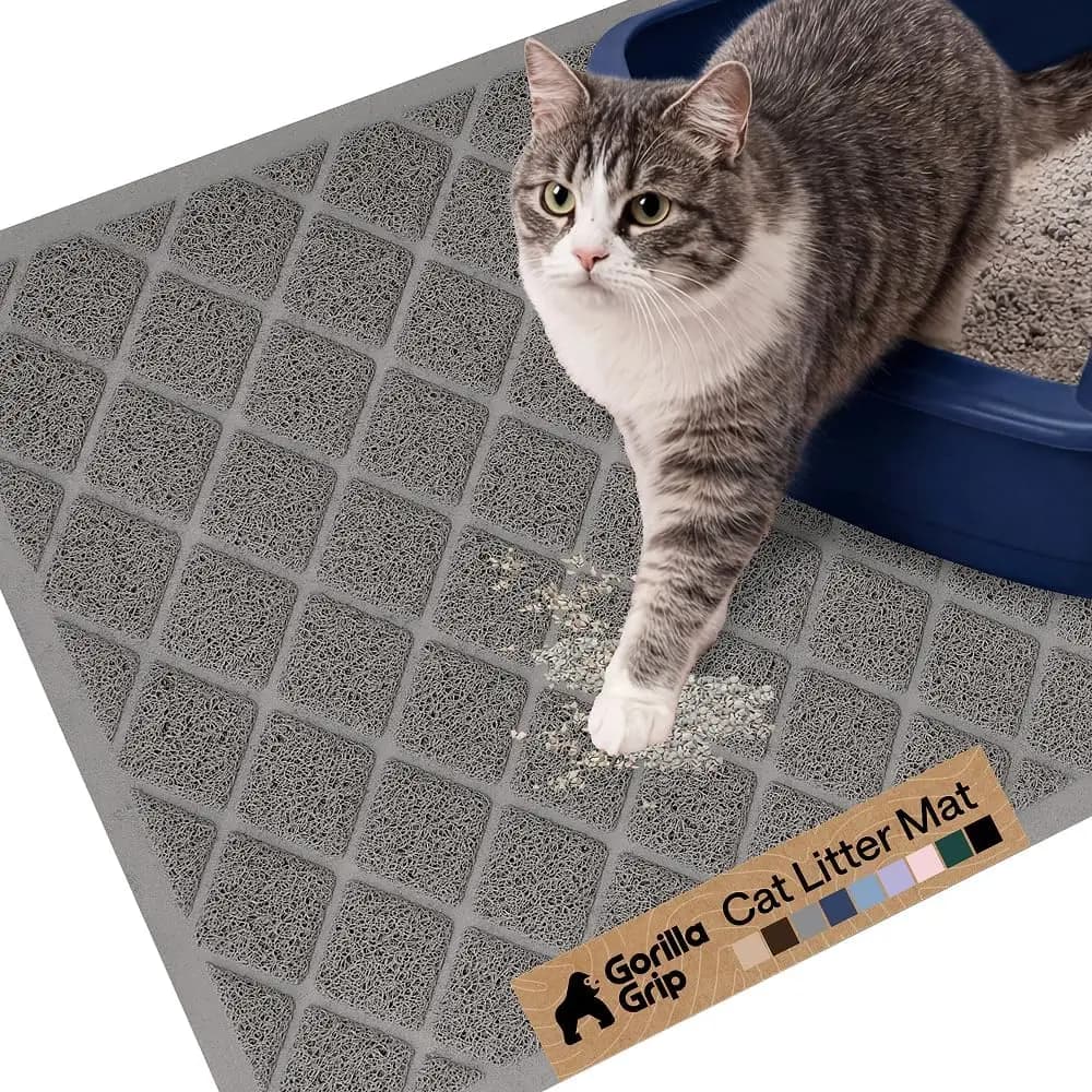 Tappetino per lettiera per gatti, tappetino in rete a spirale imbottito per catturare il lettiera, controllo dello spargimento per meno disordine, senza ftalati, scanalature ultra profonde, si lava o si aspira per la pulizia, 24x17 grigio