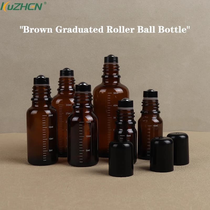 1 pz 5ml 10ml 15ml 20ml 30ml 50ml rotolo marrone vuoto su bottiglie di vetro Roller Ball per profumo olio essenziale sostanze liquide