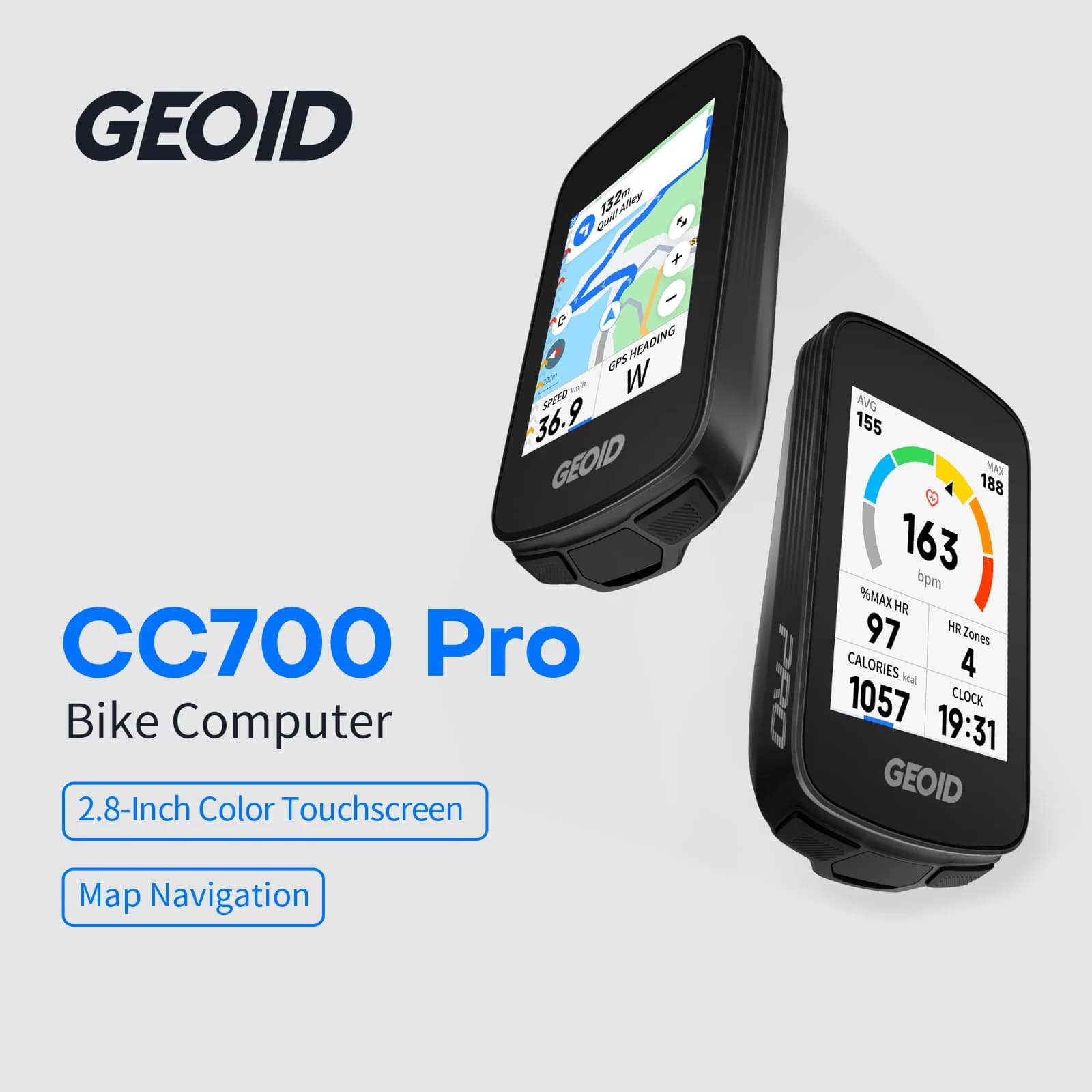 GEOID CC700 Pro Bicycle Computer GPS 2.8-Inch Touchscreen Bike Speedometer Global Map Navigation Cycling Odometer for Strava