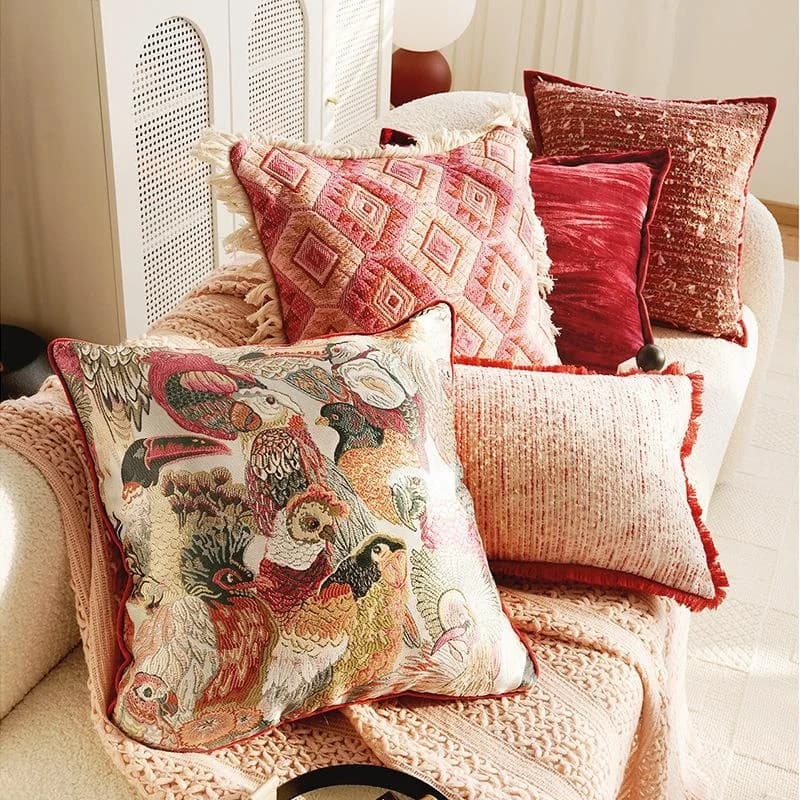 Fodera per cuscino rossa vintage di alta gamma per divano, soggiorno, finestra - Stile moderno e semplice in tela