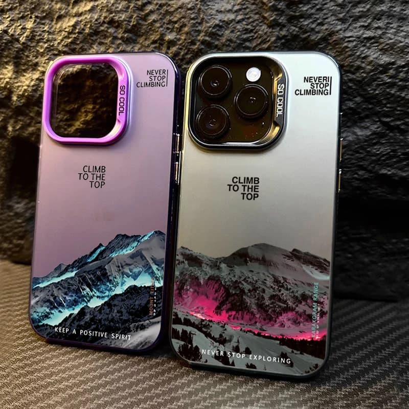Neve Montagna Paesaggio Tramonto Placca Argento Cassa Del Telefono Per iPhone 16 Pro 17 11 12 13 14 15 Pro Max Air 16E Copertura Posteriore