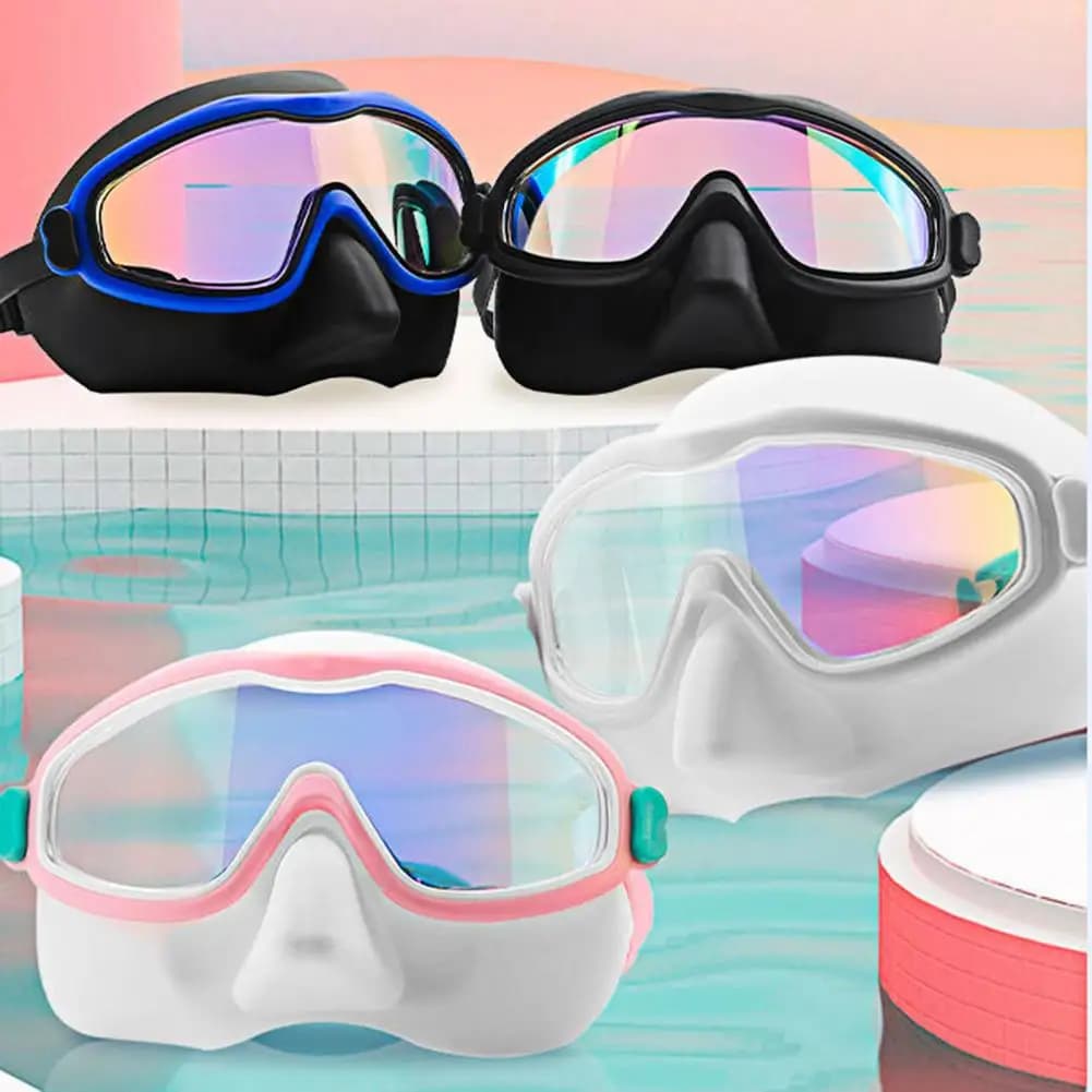 Kids Swimming Goggles Kids Swim Goggles with Nose Cover Anti-fog Uv Protection Diving Face Guard Wide-angle No Leak for Ages