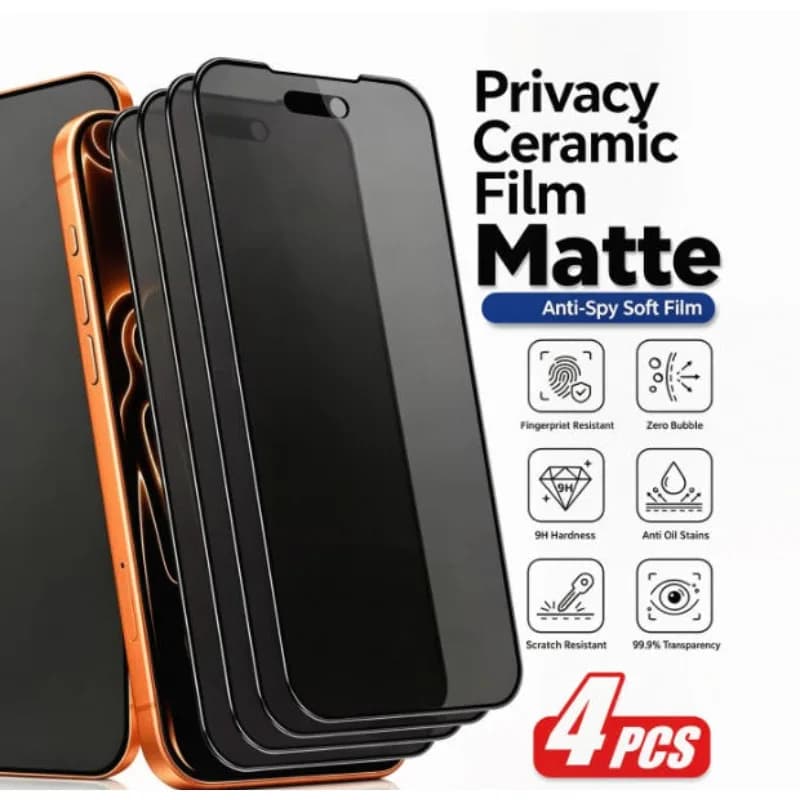 4PCS Matte Ceramic Privacy Screen Protector for iPhone 17 16 15 14 13 12 11 Pro Max Anti-Spy Anti-Scratch Anti-Fingerprint